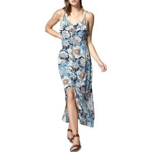 Sanctuary Isabella Maxi Dress Medium Blue Tan Floral Print Flowy Boho